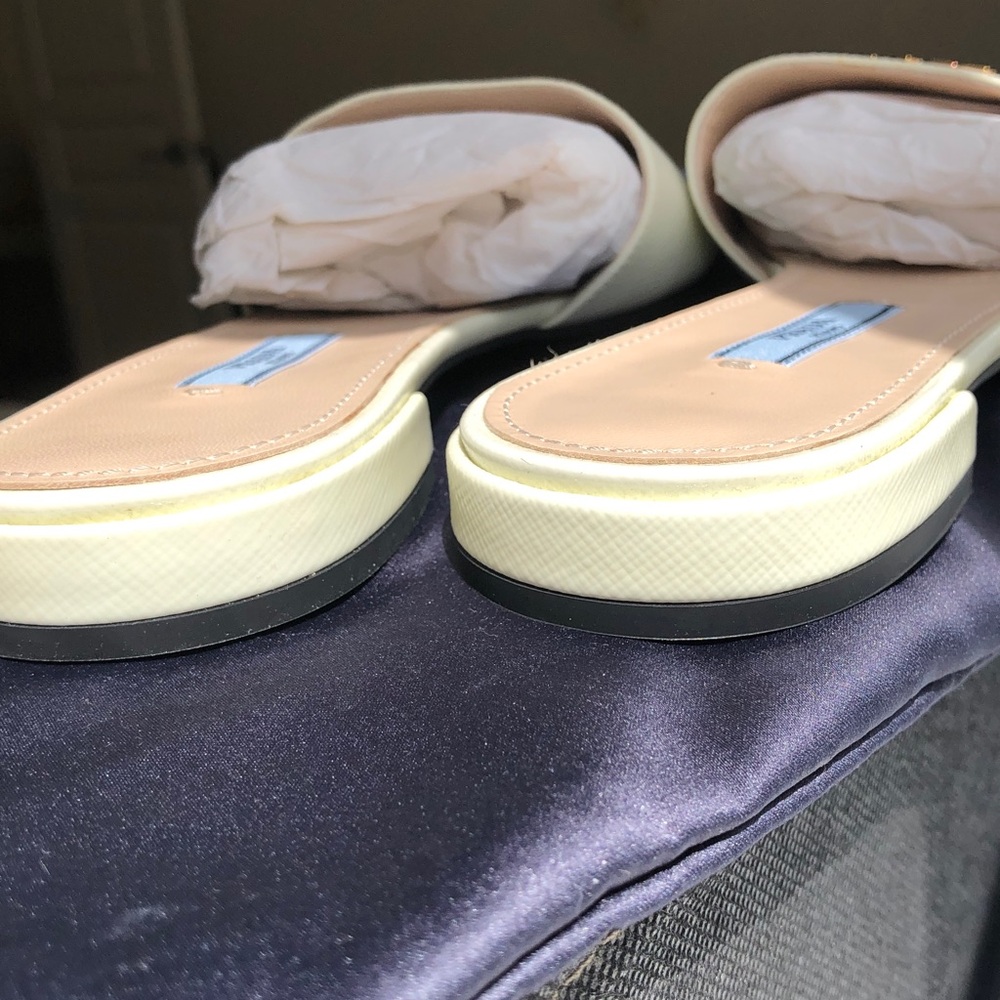Prada Gold Logo Cream Sandals. New. - Picture 6 of 9